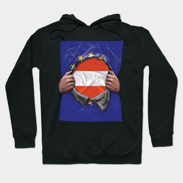 Austria Flag European Union Flag Ripped Open - Gift for Austrian From Austria Hoodie by Country Flags